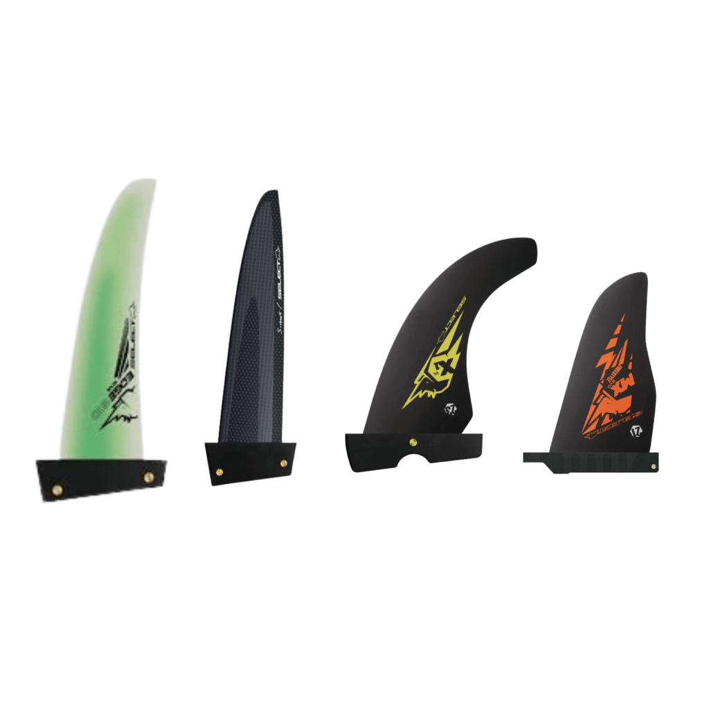 différents ailerons de windsurf pour le freeride, slalom, vague et freestyle